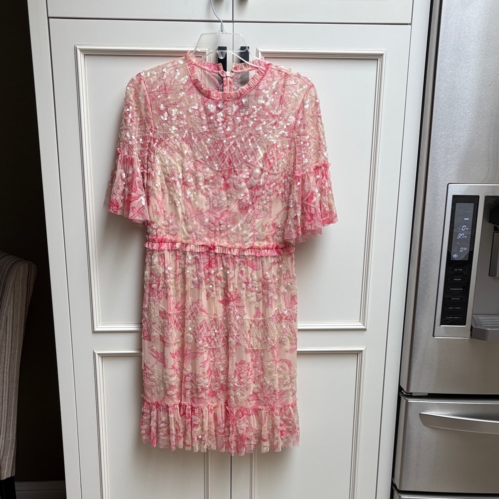 Mac Duggal Blush Pink Lace Midi Dress